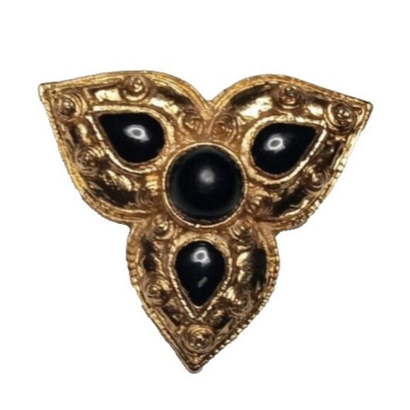 Rare Vintage Gold Toned Black Enamel Triquetra Brooch Trinity Celtic Knot Symbol - Picture 10 of 12